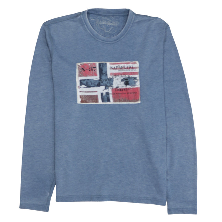 Napapijri Men Blue Medium Pullover Crew Neck Graphic Sweatshirt