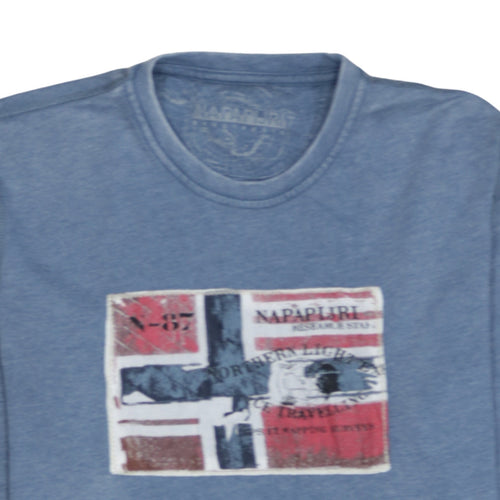 Napapijri Men Blue Medium Pullover Crew Neck Graphic Sweatshirt