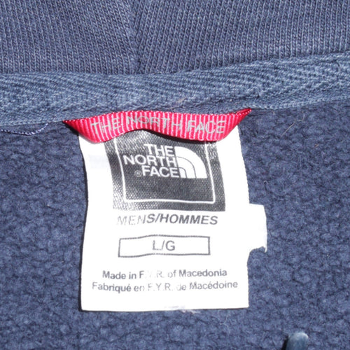 The North Face Men's Blue Pullover Hoodie L Logo Fleece Cotton