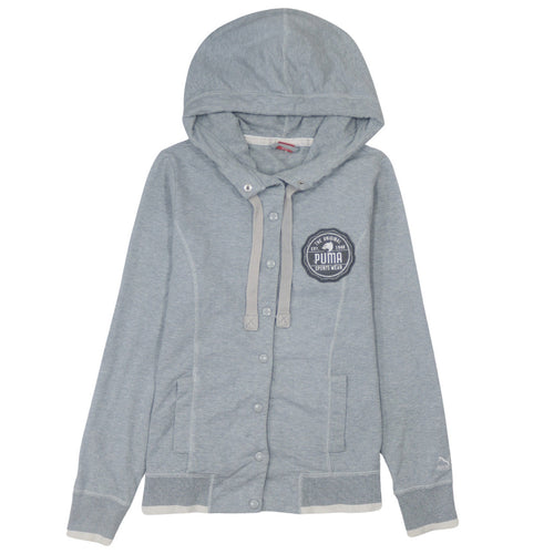 Puma Womens Grey Hoodie Size 14 Snap Button Hooded Sweatshirt