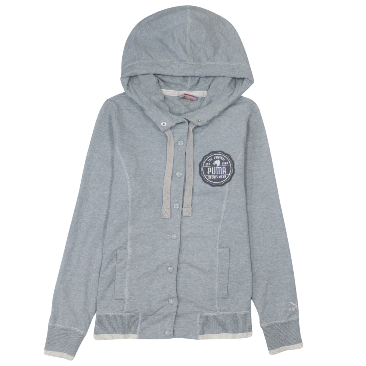 Puma Womens Grey Hoodie Size 14 Snap Button Hooded Sweatshirt