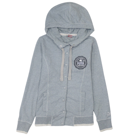 Puma Womens Grey Hoodie Size 14 Snap Button Hooded Sweatshirt