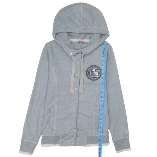Puma Womens Grey Hoodie Size 14 Snap Button Hooded Sweatshirt