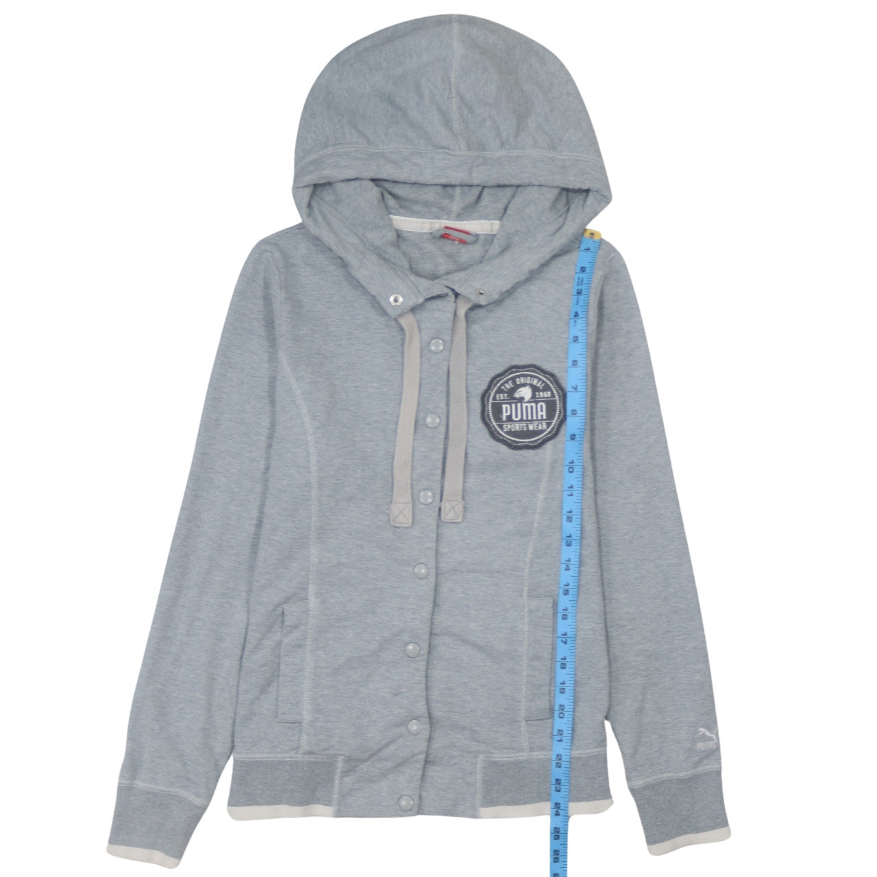 Puma Womens Grey Hoodie Size 14 Snap Button Hooded Sweatshirt