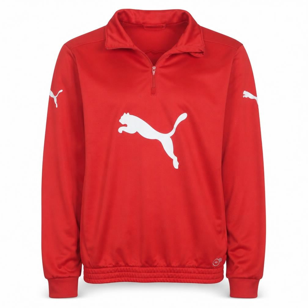 Front view of Puma Men's Red XS 1/4 Zip Logo Sweatshirt Top