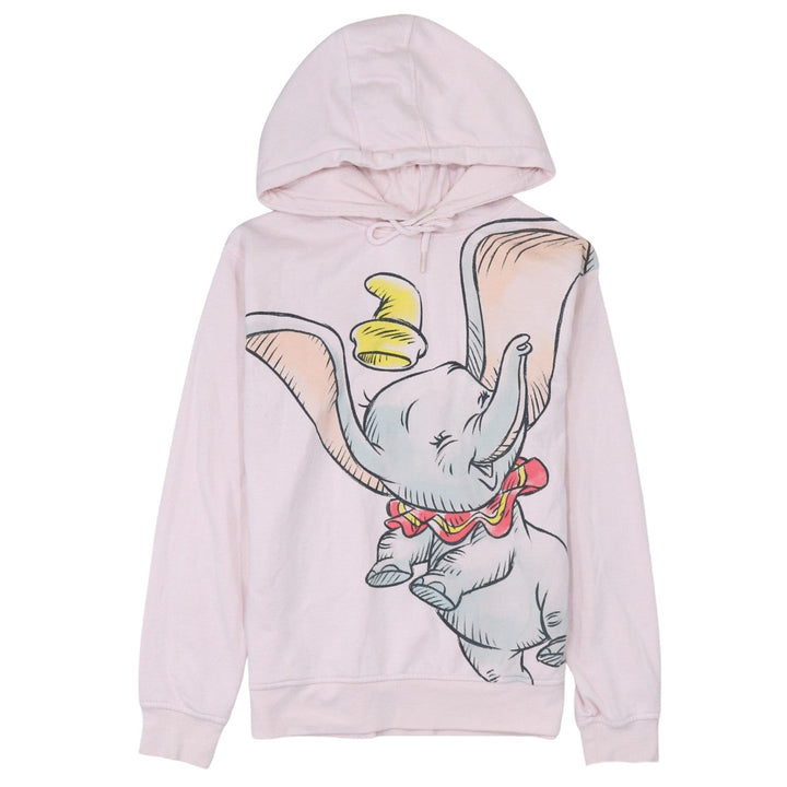 Disney Dumbo Pink Pullover Hoodie Women 2XS Cotton Graphic Sweatshirt