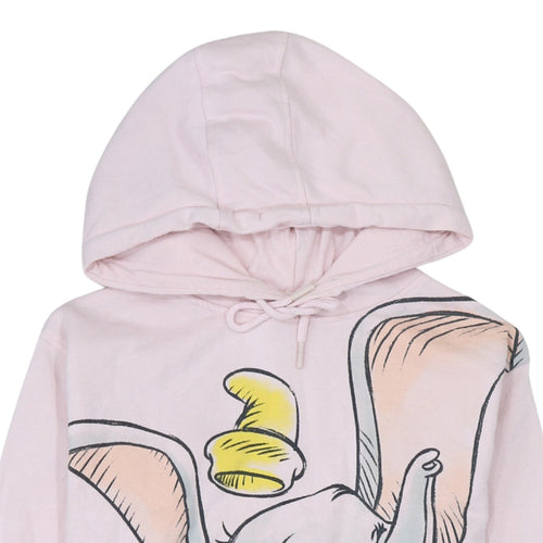 Disney Dumbo Pink Pullover Hoodie Women 2XS Cotton Graphic Sweatshirt