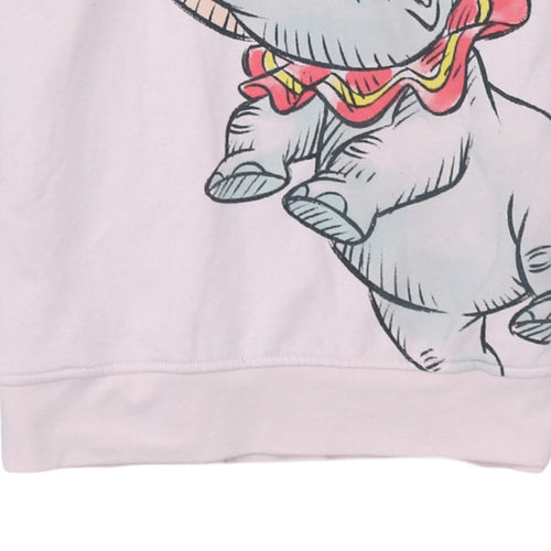 Disney Dumbo Pink Pullover Hoodie Women 2XS Cotton Graphic Sweatshirt