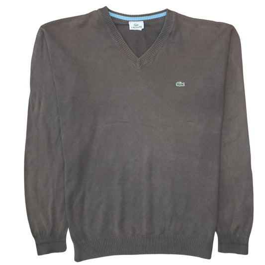 Lacoste Men Brown Cotton V-Neck Jumper Size XL