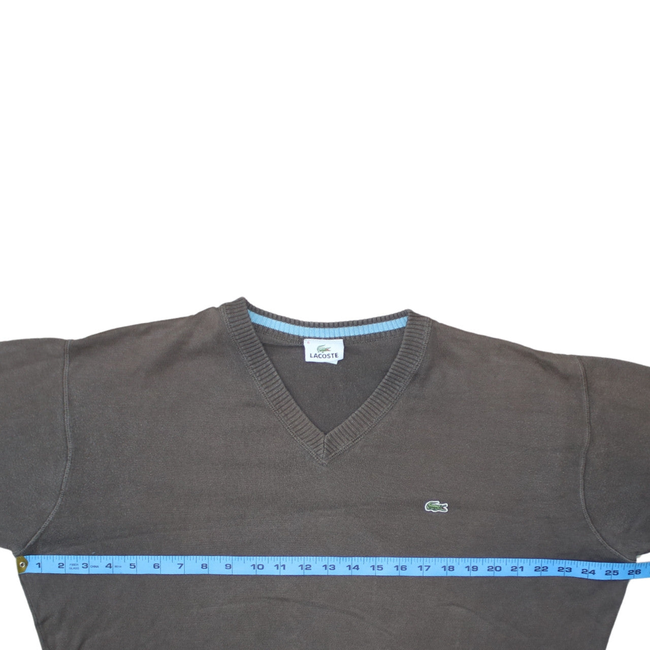 Lacoste Men Brown Cotton V-Neck Jumper Size XL