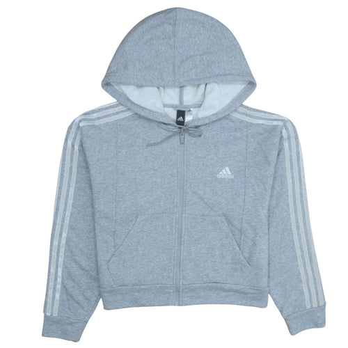 Adidas Womens Grey Full Zip Hoodie Size M with 3-Stripes Design