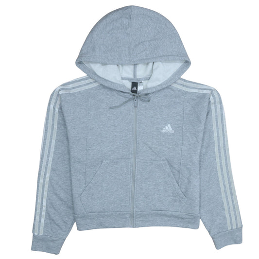 Adidas Womens Grey Full Zip Hoodie Size M with 3-Stripes Design
