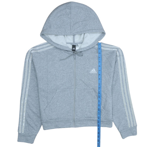 Adidas Womens Grey Full Zip Hoodie Size M with 3-Stripes Design
