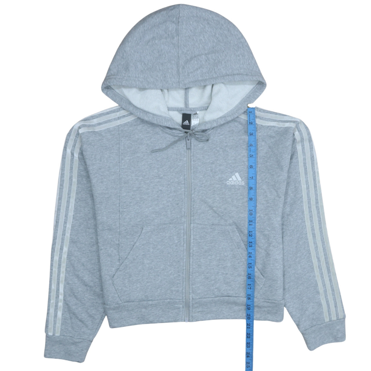Adidas Womens Grey Full Zip Hoodie Size M with 3-Stripes Design