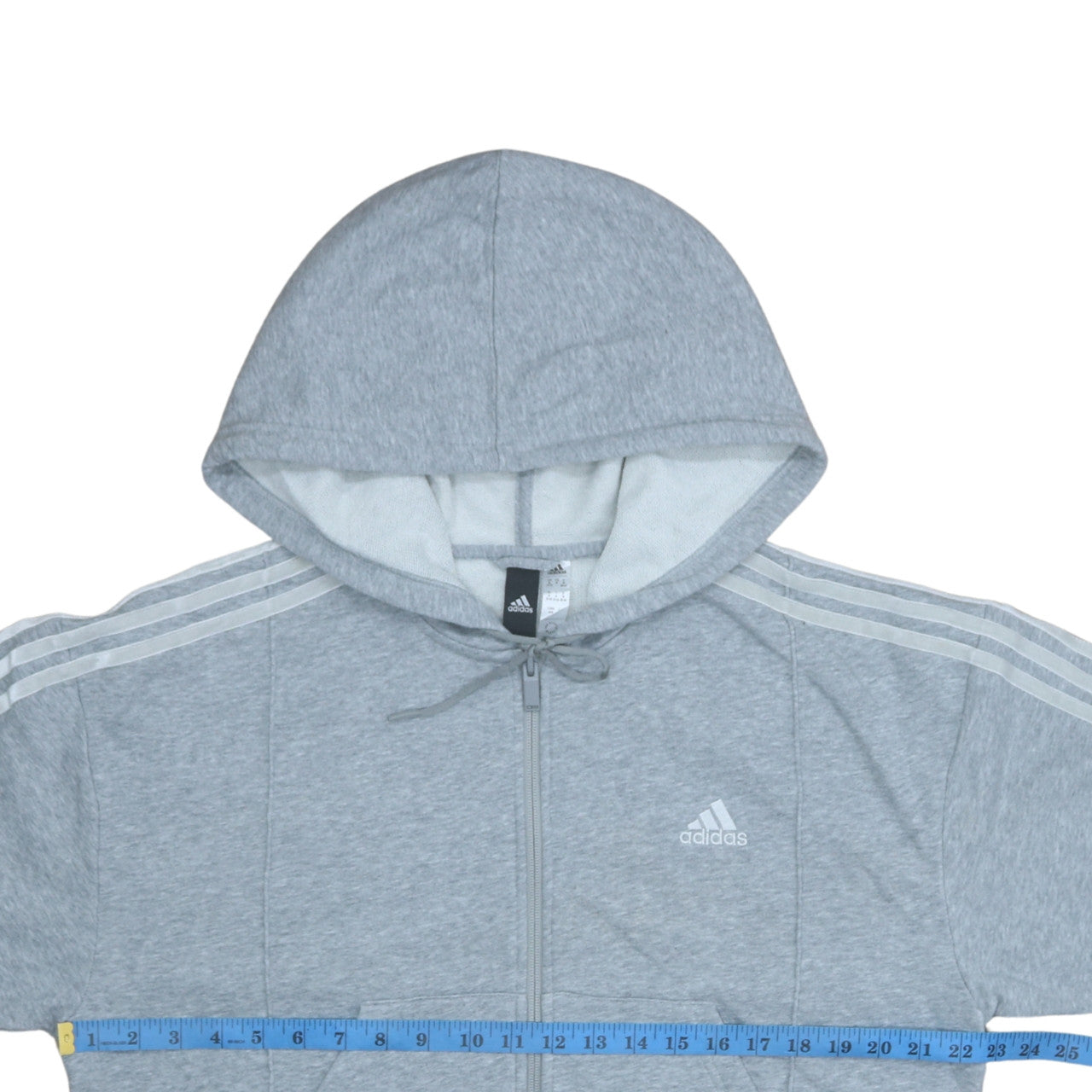 Adidas Womens Grey Full Zip Hoodie Size M with 3-Stripes Design