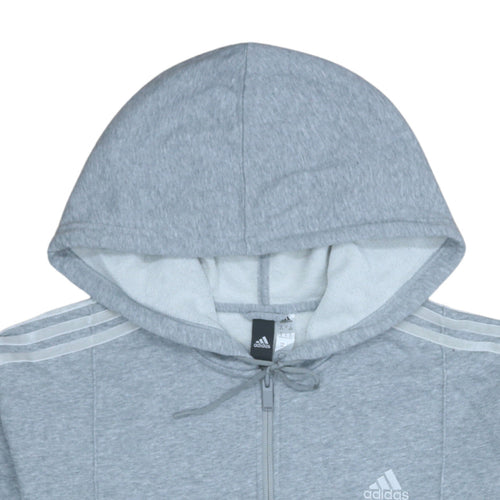 Adidas Womens Grey Full Zip Hoodie Size M with 3-Stripes Design