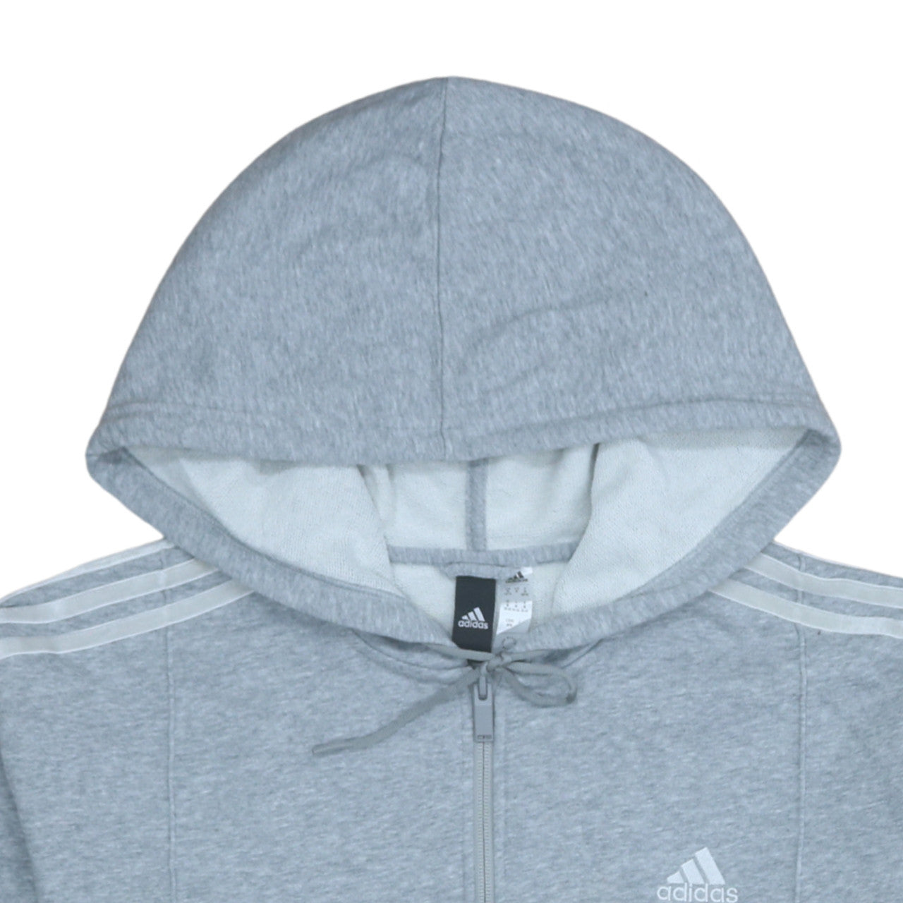 Adidas Womens Grey Full Zip Hoodie Size M with 3-Stripes Design