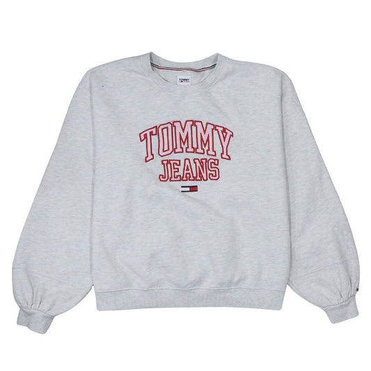 Tommy Jeans Womens Grey 2XL Pullover Sweatshirt Embroidered Logo