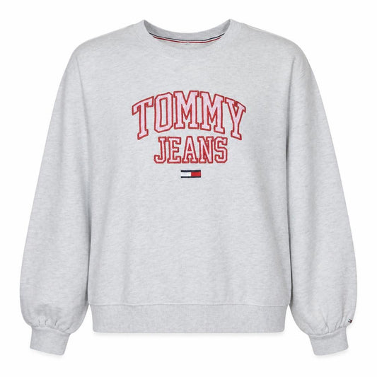 Front view of Tommy Jeans women’s grey 2xl pullover sweatshirt embroidered logo