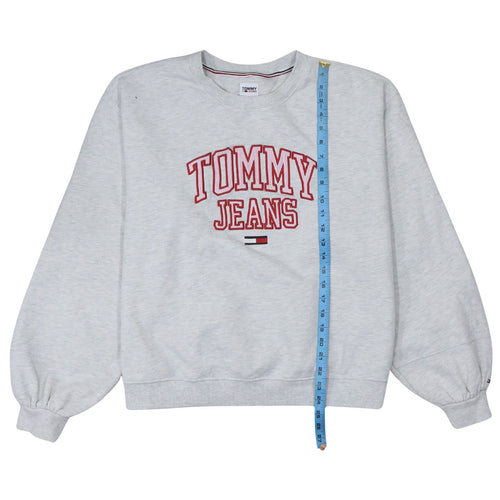 Tommy Jeans Womens Grey 2XL Pullover Sweatshirt Embroidered Logo