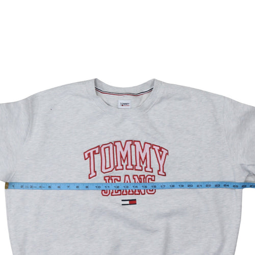 Tommy Jeans Womens Grey 2XL Pullover Sweatshirt Embroidered Logo