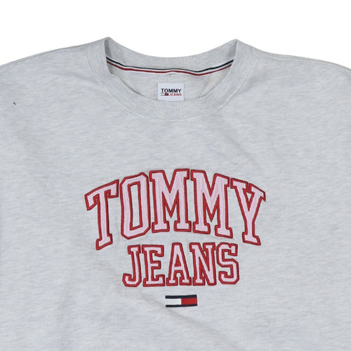 Tommy Jeans Womens Grey 2XL Pullover Sweatshirt Embroidered Logo