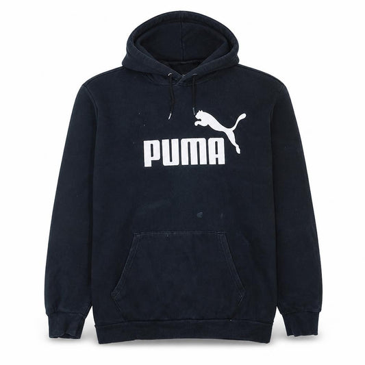 Front view of Puma Men's Black XL Pullover Hoodie with Logo Front