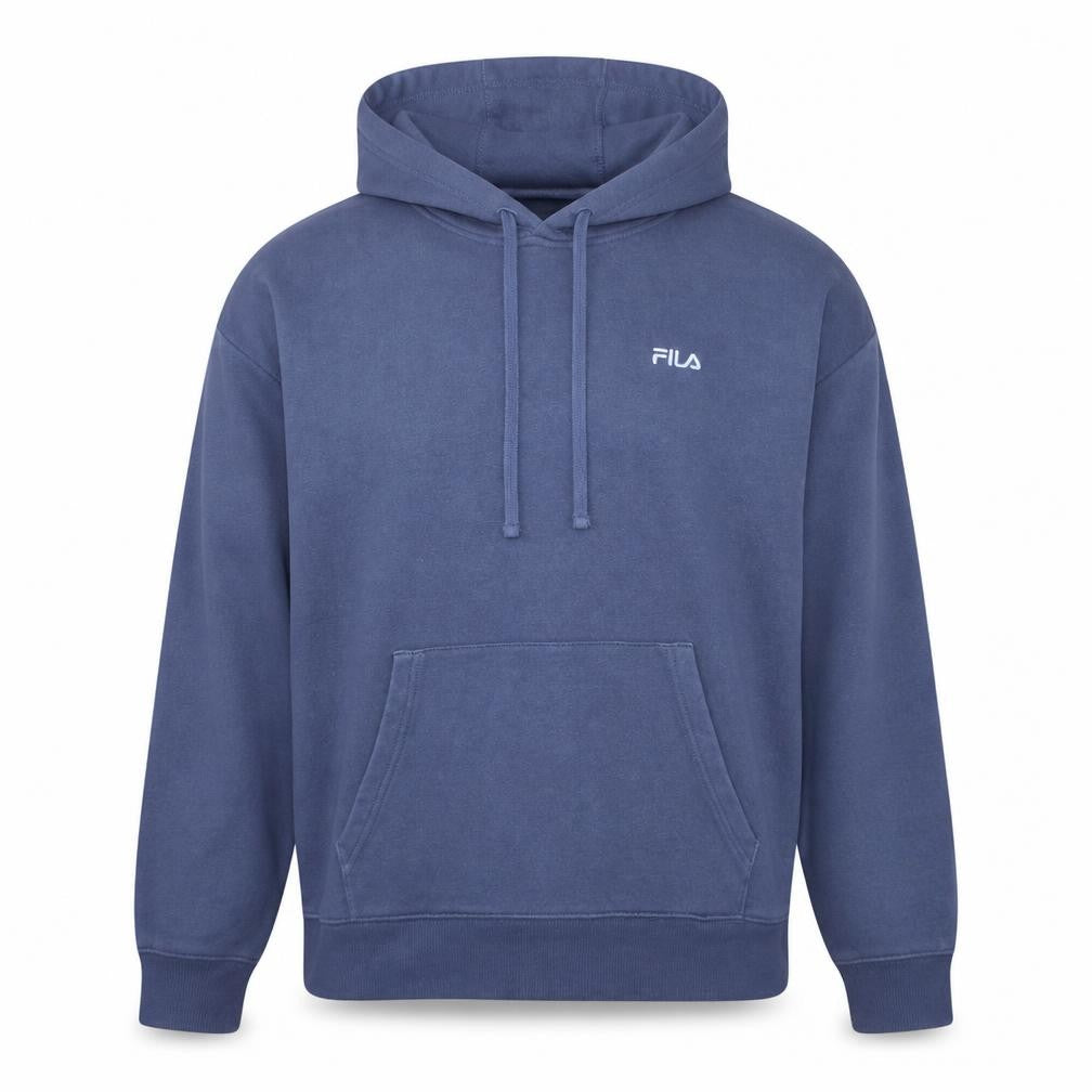 Front view of Fila Men's Blue Pullover Hoodie XL Regular Fit Fleece Sweatshirt