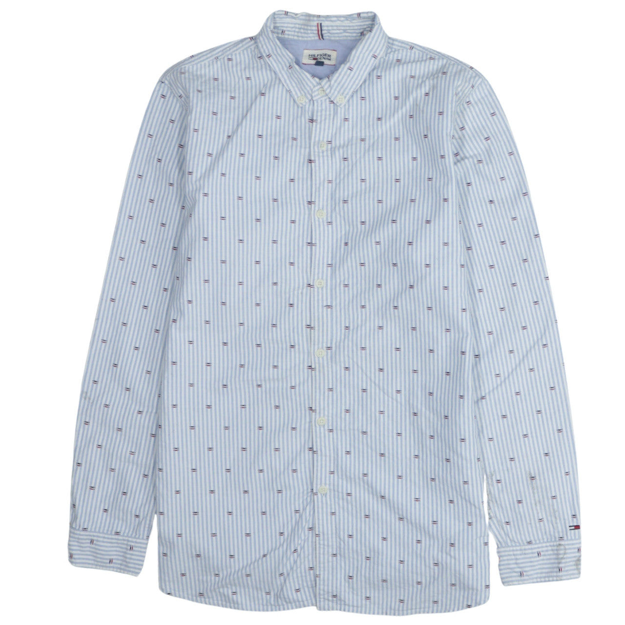 Hilfiger Denim Men's Blue Striped Button-Down Cotton Shirt Size L