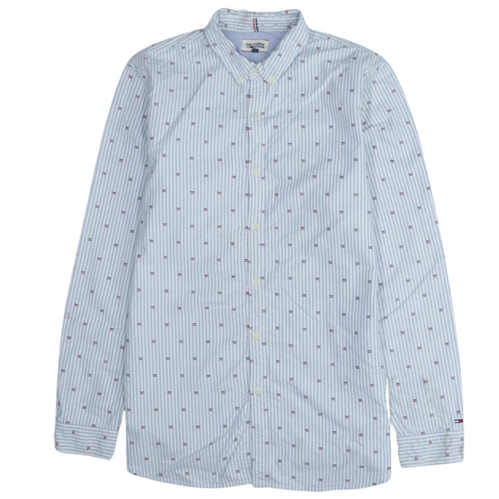 Hilfiger Denim Men's Blue Striped Button-Down Cotton Shirt Size L