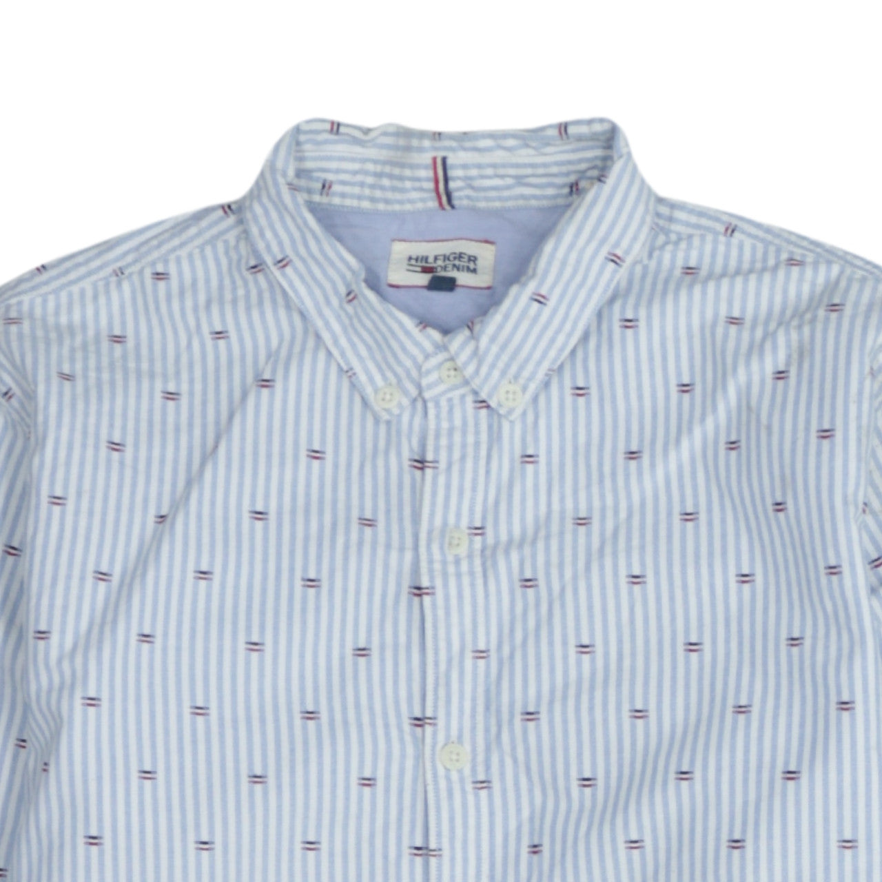 Hilfiger Denim Men's Blue Striped Button-Down Cotton Shirt Size L