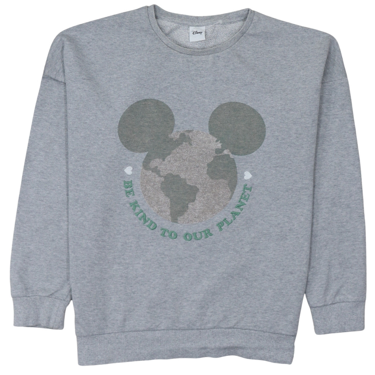 Disney Women Grey Crew Neck Pullover Sweatshirt Size M Be Kind To Our Planet