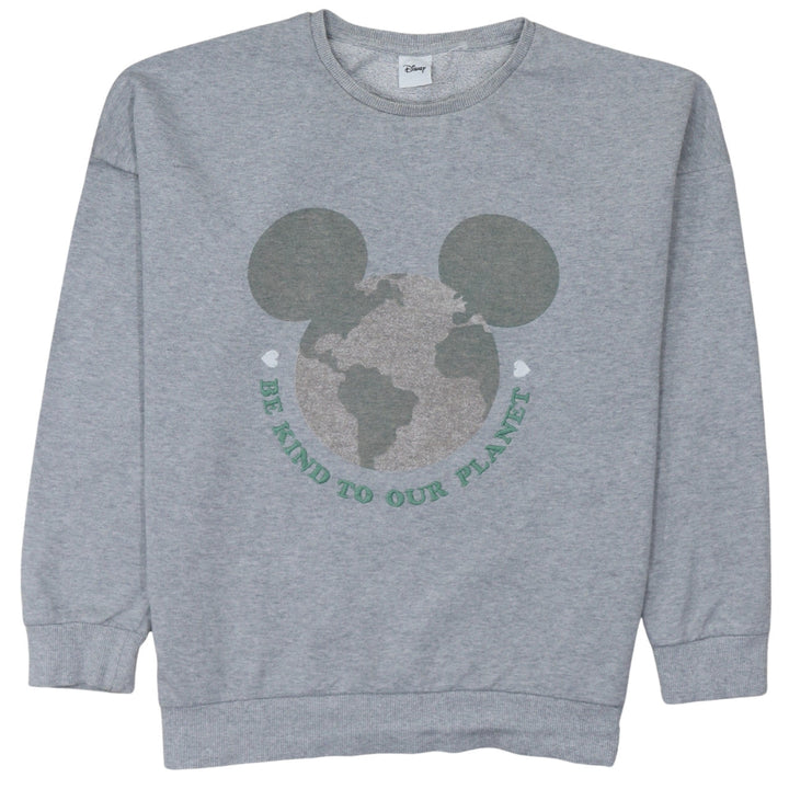 Disney Women Grey Crew Neck Pullover Sweatshirt Size M Be Kind To Our Planet