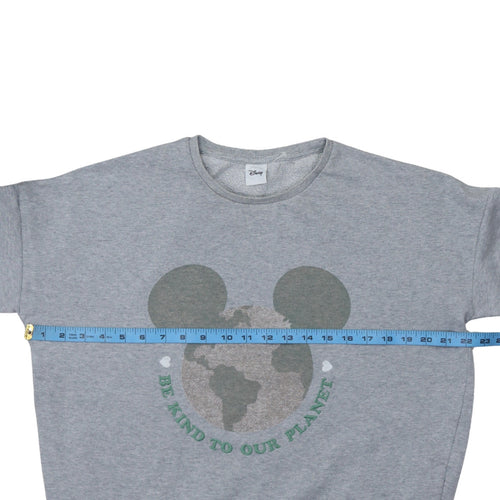 Disney Women Grey Crew Neck Pullover Sweatshirt Size M Be Kind To Our Planet