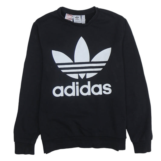 Adidas Boys Black Crew Neck Pullover Sweatshirt 14-15 Years Logo Print