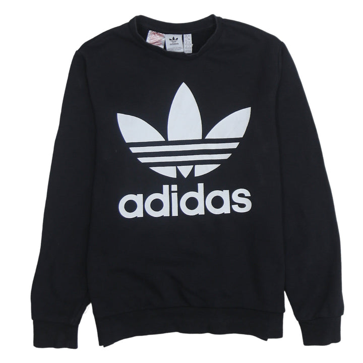 Adidas Boys Black Crew Neck Pullover Sweatshirt 14-15 Years Logo Print