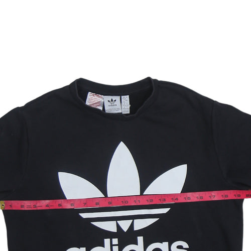 Adidas Boys Black Crew Neck Pullover Sweatshirt 14-15 Years Logo Print