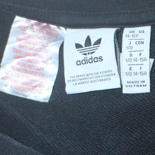 Adidas Boys Black Crew Neck Pullover Sweatshirt 14-15 Years Logo Print