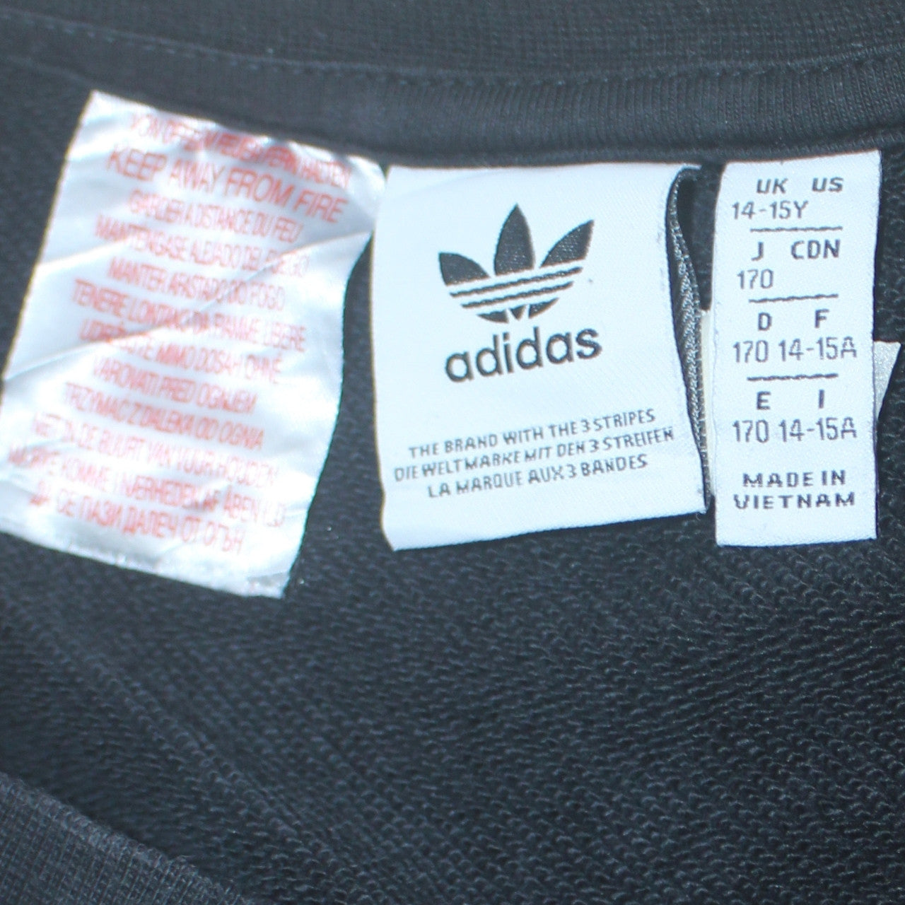 Adidas Boys Black Crew Neck Pullover Sweatshirt 14-15 Years Logo Print