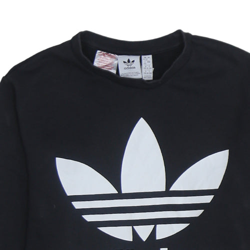 Adidas Boys Black Crew Neck Pullover Sweatshirt 14-15 Years Logo Print