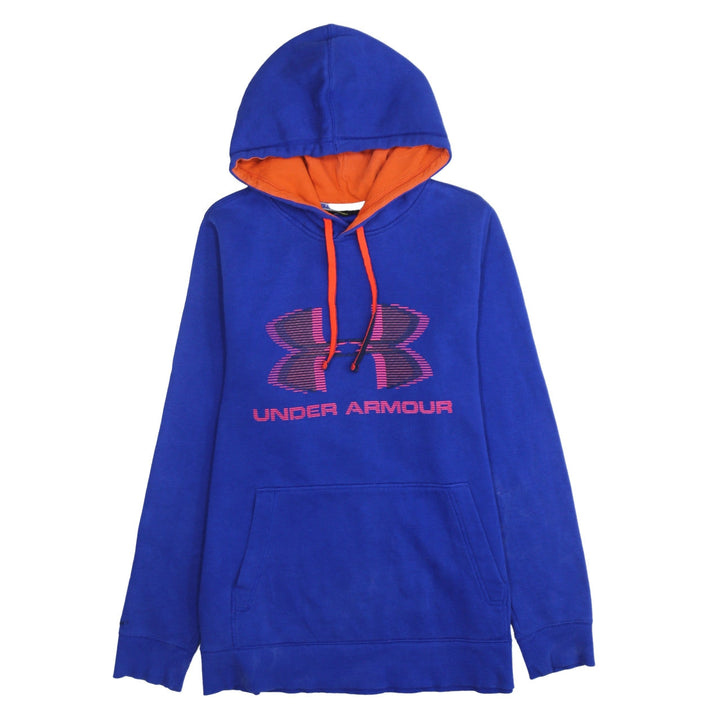 Under Armour Men's Blue Pullover Hoodie Size S Loose Fit Logo Fleece