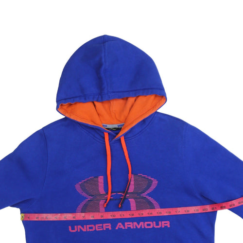Under Armour Men's Blue Pullover Hoodie Size S Loose Fit Logo Fleece