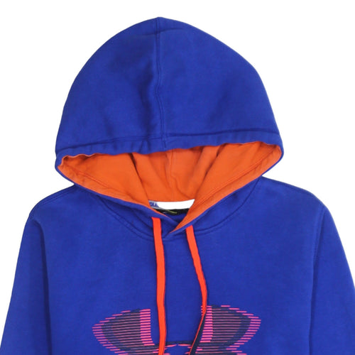 Under Armour Men's Blue Pullover Hoodie Size S Loose Fit Logo Fleece