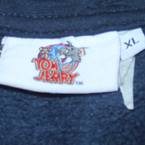 Tom and Jerry Men’s Blue XL Pullover Hoodie Graphic Print