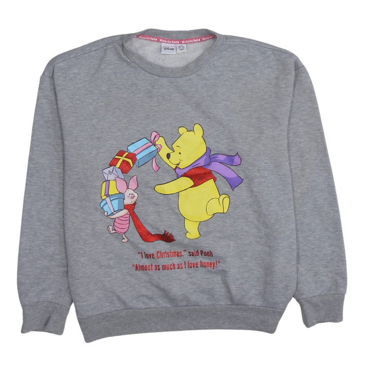 Disney Winnie the Pooh Grey Christmas Sweatshirt Women M 12/14