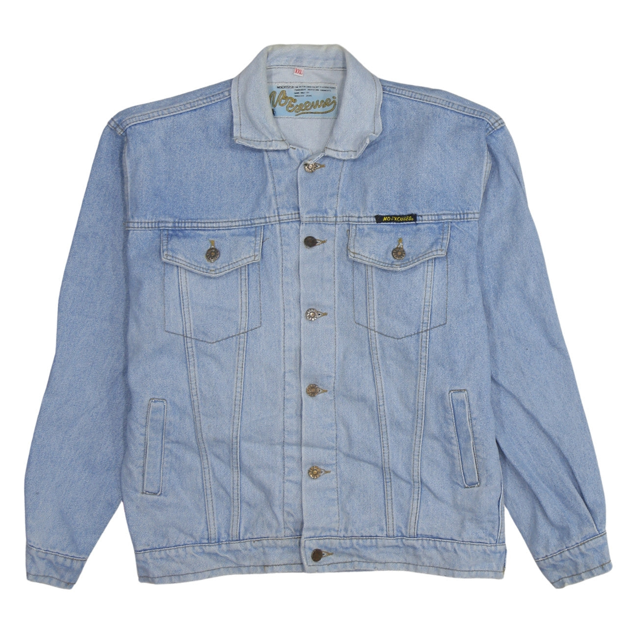 No Excuses Men's Blue Denim Jacket 2XL Classic 90s Style