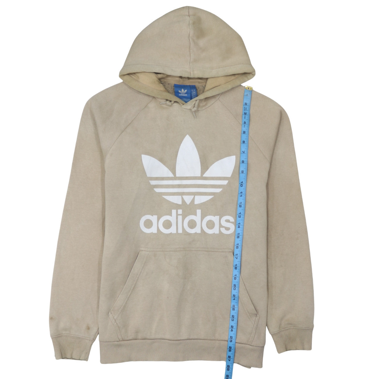 Adidas Men’s Beige Pullover Hoodie L Logo Graphic Cotton Blend