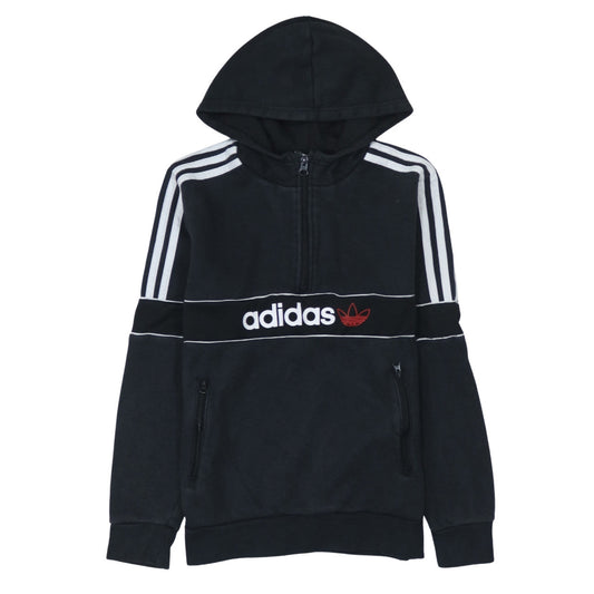 Adidas Boys Black 13-14 Years 1/4 Zip Hoodie with Stripes and Logo