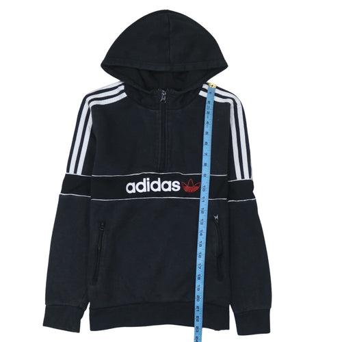 Adidas Boys Black 13-14 Years 1/4 Zip Hoodie with Stripes and Logo