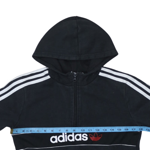 Adidas Boys Black 13-14 Years 1/4 Zip Hoodie with Stripes and Logo